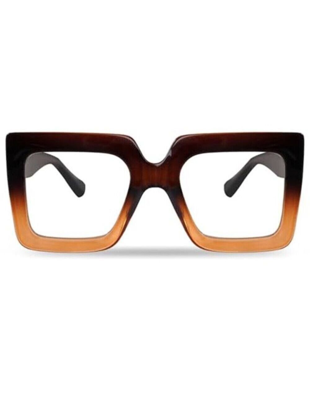 Oversized Square Blue Light Glasses Big Frame Computer Eyewear Brown 2 Tone